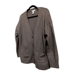 H&M Wool Blend Sage Oversized Side Slit Knit Cardigan Button Front with Pockets